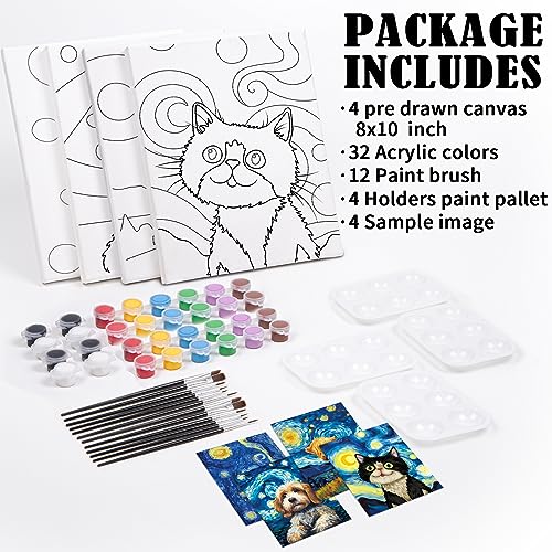VOCHIC 4 Pack Sip and Paint Kit, Pre Drawn Canvas for Painting for Adults, Girls Night, Couples Painting Kit Date Night Games with Pictures to Paint Starry Sky Party Supplies (8 x 10 in) - size: 8x10, style: style 6