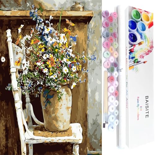 BAISITE Paint by Numbers Kit for Adults Beginners,20" Lx16 W Canvas for Painting Kits for Adults in Colorful Box Daisy Vase-BSC003 - color: HXL-BSC003-3, size: Without Frame(20"X16")