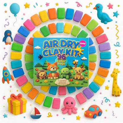 Air Dry Clay Kit 96 Colors for Kids, Lightweight and Non-Sticky Modeling Clay with Sculpting Tools and Storage Bags, DIY Arts and Crafts Gift for Boys and Girls Ages 3+