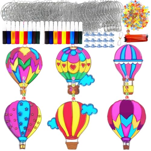 Ayhuhra 30 Sets Hot Air Balloon Suncatcher Craft Kits DIY Window Paint Art Sun Catcher Kits for Home Classroom Party Activities Art Project - style: Hot Air Balloon
