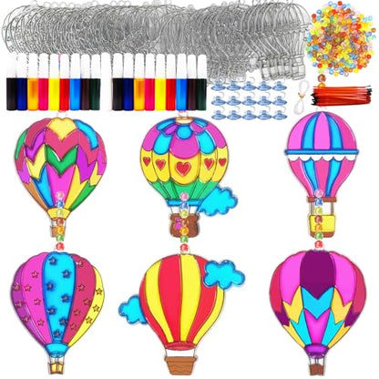 Ayhuhra 30 Sets Hot Air Balloon Suncatcher Craft Kits DIY Window Paint Art Sun Catcher Kits for Home Classroom Party Activities Art Project - style: Hot Air Balloon