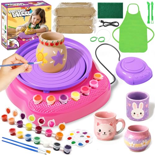 Pottery Wheel for Kids, Arts and Crafts for Kids Ages 8-12, Crafts for Girls 8-12, Complete DIY Clay Wheel Pottery Kit for Beginners, Kid Crafts Gifts for Girl Toys Ages 8 9 10 11 12 Year Old Birthday - color: PINK