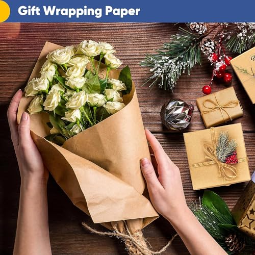 Vanhench 36"x 2400" (200') Brown Wrapping Paper Roll, Bulletin Board Paper Kraft/Craft Paper, Birthday Valentines Bouquet Flower Gift Packing Art Poster Crafting Moving Shipping Supplies, 70GSM 55LB - color: Brown, size: 36" X 200'