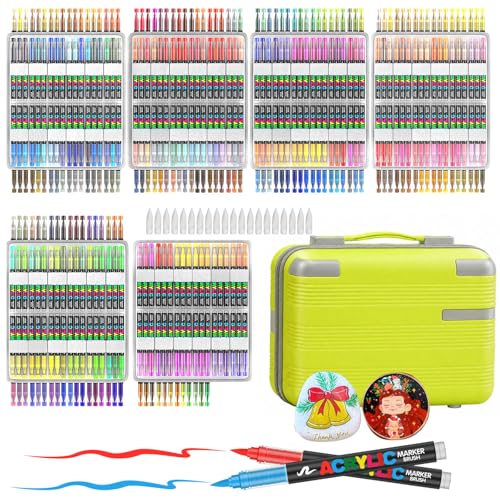 Amamao 408 Colors Acrylic Paint Markers, Soft Brush Tip Pens and Markers, Acrylic Paint Pens for Wood, Stone, Canvas, Glass, Fabric, Egg, Rock Painting and DIY Crafts Art Supplies (408 BOX) - style: 408-BOX