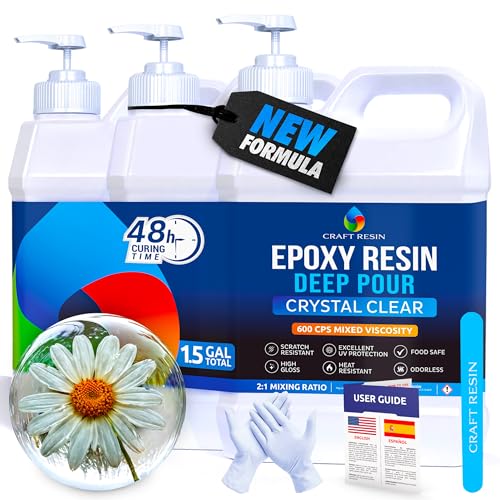 CRAFT RESIN Deep Pour Epoxy Resin Kit 1.5 Gallon – for 2” Pours, Casting Resin Epoxy for River Tables, Wood, Flower Preservation & DIY Crafts – Crystal Clear & Bubble Free, UV Resistant & Food Safe - size: 1.5 Gallon