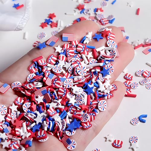 1250Pcs 4th of July Nail Art Slices for Nails Art American Flag Star Hat Polymer Clay Slices Nail Charms and Gems Flat Back Independence Patriotic Nail Rhinestones Memorial Nail Jewelry for DIY Crafts - color: red