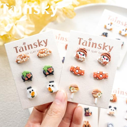 Tainsky Halloween Studs Polymer Clay Cutters, 22 Shapes Halloween Studs Clay Earrings Cutters for Clay Jewelry (C) - color: Studs-C