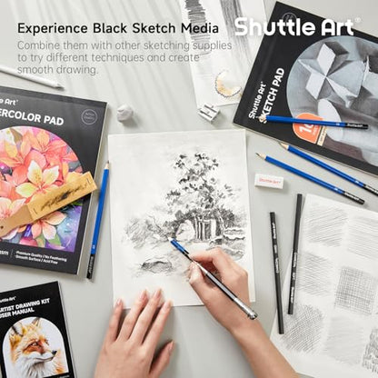 Shuttle Art Drawing Kit and Sketch Pad Bundle, Set of 116 Pack Complete Drawing Kit +160 Sheets Sketch Pad