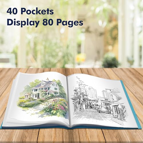Art Portfolio Folder, 40 Clear Pockets Acqua Paper Protectors Display 80 Pages Clear Presentation Book for Artworks, Letters, Report Sheets, Documents (Can Accommodate 8.5” x11 11/16”) - size: 8.5x11.5inch (Green)