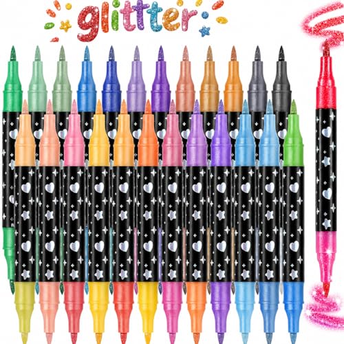 Glitter Markers, 48 Colors Dual Tip Brush Pens, 24 Pack Sparkle Paint Pens for Journaling, Greeting Cards, Scrapbooking, Coloring Books and DIY Crafts - color: 48 Colors