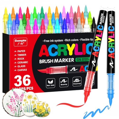 Guangna Acrylic Paint Markers,36 Colors with Direct-Liquid Ink Control System, Professional-Grade Paint Pen for Rock Painting, Canvas, Glass, Plastic, Fabric & Creative Crafts - color: 36 Colors