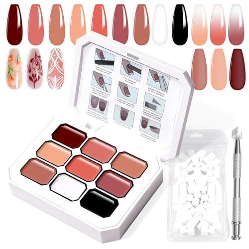 9 Colors Pat Painting Nail Gel Sponge Set,Hema＆TPO Free,6-in-1 Gradient Ombre Paint Nails Gel Palette for Blooming,Nail Color,Liner Gel,French Nail,Chrome Powder,No Wipe,DIY Nail Art(E) - color: Terracotta Blush Set
