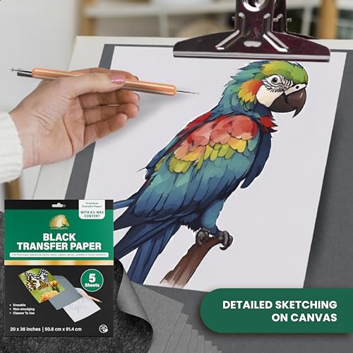 Graphite Transfer Paper for Tracing - 5 Extra-Large Sheets 20"x36" - Black Carbon Paper for Tracing on Wood, Canvas, Metal & Fabric - Waxed Graphite Tracing Paper for Drawing - MyArtscape