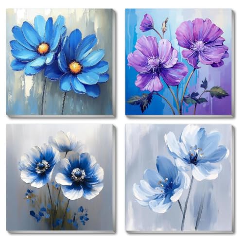 Fotasmua 4 Pack Paint by Numbers Kit for Adults Kids, Easy Framed Adults Paint by Numbers Kits, DIY Simple Flowers Acrylic Oil Painting Number Kits for Home Wall Decor (8 x 8 Inch) - color: BKH997+BKH998+BKH999+BKH1000-US