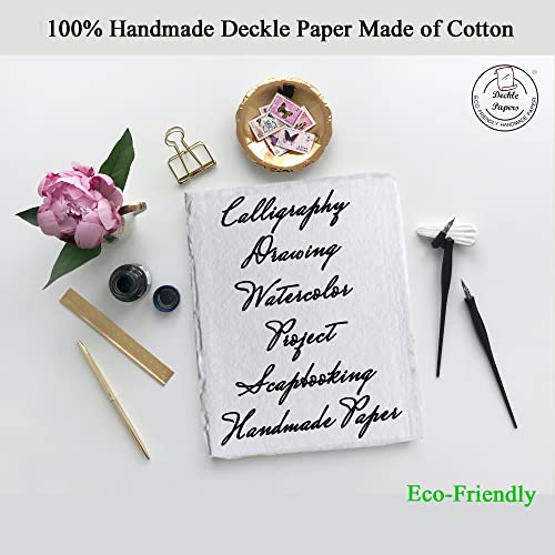 Handmade Off-White Deckle Edge Blank Paper - Mixed Media, Calligraphy, Watercolor, Postcards, Invitations, Crafts, and Announcements - Thick 150 GSM, Pack of 100 Sheets (6" x 4" Off-White) - size: 6" x 4" Off-White
