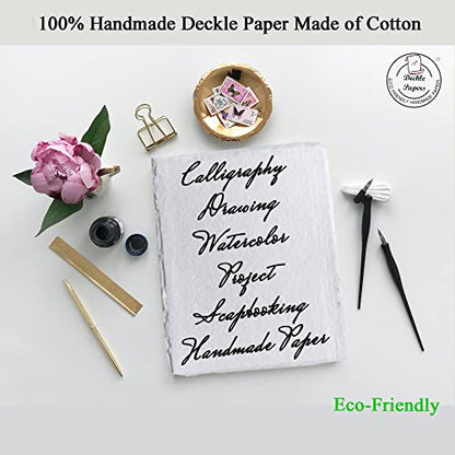 Handmade Off-White Deckle Edge Blank Paper - Mixed Media, Calligraphy, Watercolor, Postcards, Invitations, Crafts, and Announcements - A5, Thick 150 GSM, Pack of 100 Sheets (8" x 6" Off-White) - size: 8" x 6" Off-White