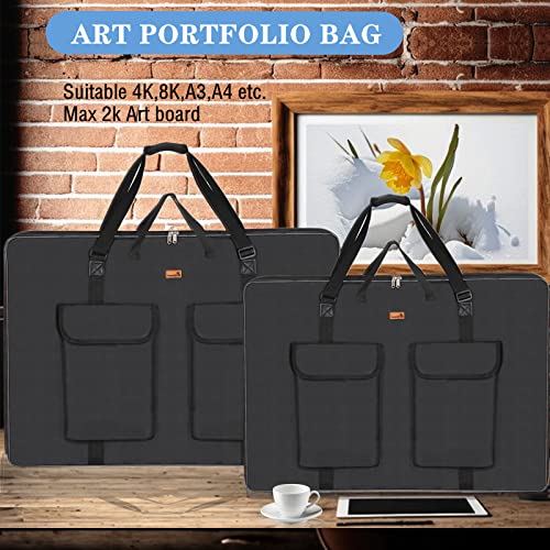 TreochtFUN Art Portfolio 23 X 31in - Portfolio Case A2 Heavy duty Portfolio Folder for Artwork With Shoulder Strap, Art Supply Bag For Large Painting Board Supplies (Black) - size: 23 x 31