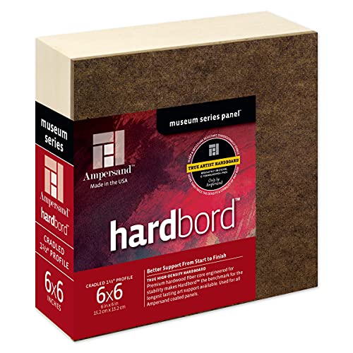 Ampersand Art Supply Hardboard Wood Painting Panel: Museum Series Hardbord, 6" x 6", 1-1/2 Inch Cradled Profile - color: 1-1/2 Inch Cradled Profile, size: 6" x 6"