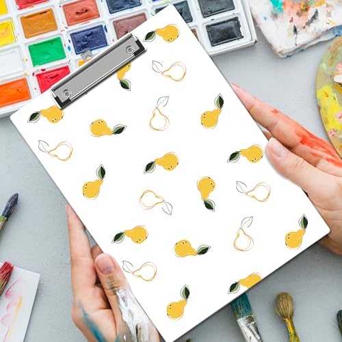 Cute Clipboard, Yellow Pear ClipBoards with Low Profile Clip for Teachers Nurses Students, Fashion ClipBoards Suitable for School Office, 12.6 x 9 Inch Size - C04 - style: Pear