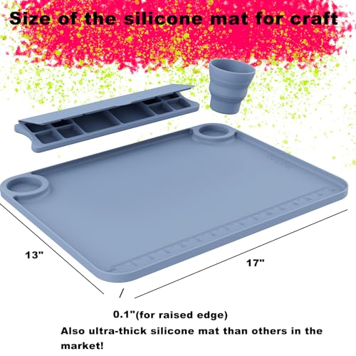 Silicone Painting Mat with Cup and Palette Removable, 17"X13" Thick Silicone Art Mat for Craft with Raised Edge for Resin DIY Making, Gray - color: Gray