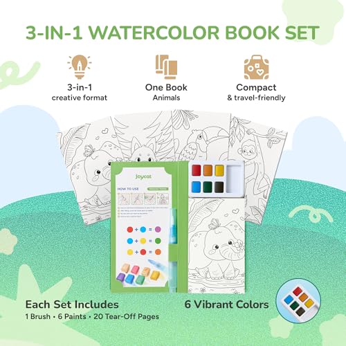 JoyCat Pocket Paint with Water Coloring Books for Kids, Art & Craft Activity Toy Set, Creative Travel & Home Painting Kit, Gifts for Girls & Boys Ages 3-8 (Animals) - style: 1 Pack - Animals