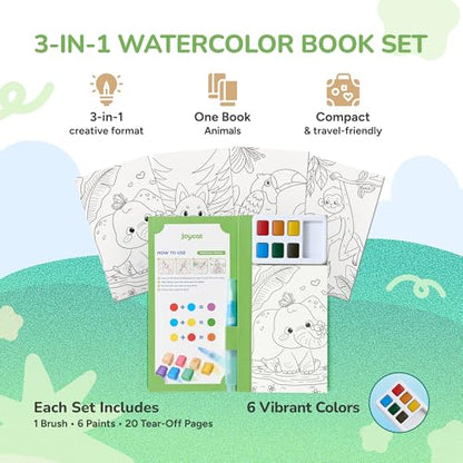 JoyCat Pocket Paint with Water Coloring Books for Kids, Art & Craft Activity Toy Set, Creative Travel & Home Painting Kit, Gifts for Girls & Boys Ages 3-8 (Animals) - style: 1 Pack - Animals