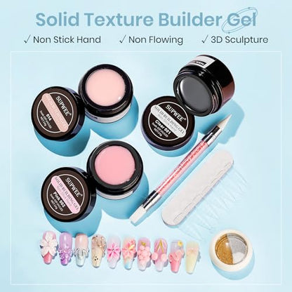 Sculpting Gel for 3D Nail Art Gel Non Stick Hand Solid Builder Hard Gels for Extension Carving Sculpting Beauty Nail Charms for Beginner and Salon DIY - color: Clear&Pink&Nude