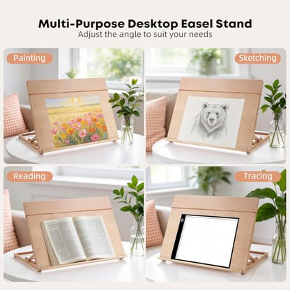 A2 Wooden Tabletop Easel for Painting, 25.6" x 18.9" | Adjustable 5-Position Table Top Easel for Painting, Desktop Artist Painting Easel with A3 Sketch Paper for Adults, Students - size: A2(25.6"x18.9")