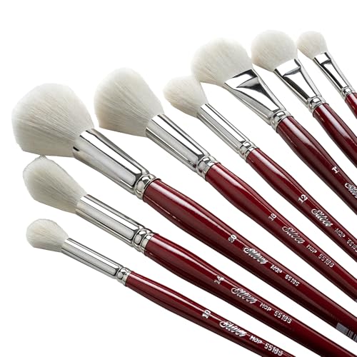Silver Brush Limited MP-5663S Silver Mops Short Handle Round and Oval White Mops Brushes with Super-Soft Organic Hair, 8pc Professional Painting Set for Oil, Acrylic, Watercolor, Pastels, & Charcoal - color: Short Handle Round and Oval White Mops, size: 8