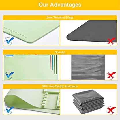 Silicone Painting Mat, Silicone Art Mat with Cup, Silicone Craft Mat with Paint Brush Cleaner Tool, Silicone Artist Mat for Kids Gift Painting Clay DIY Creations, Christmas Gift (Green) - color: Green