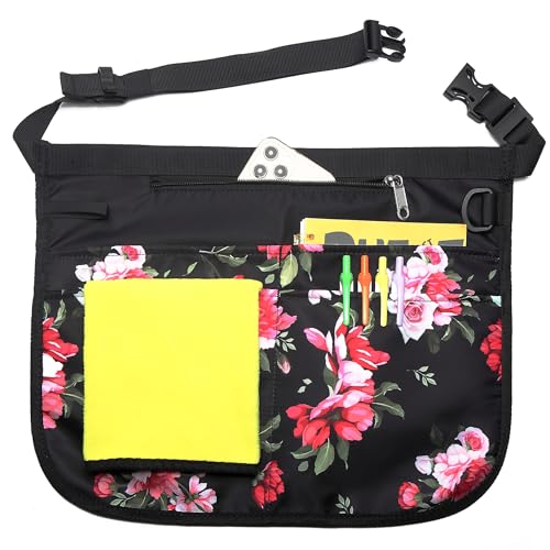 Waterproof Server Apron for Women with 5 Pockets,Quickly Put on and Take off Waitress Aprons,Work Apron for Bartender Barista - color: Peony