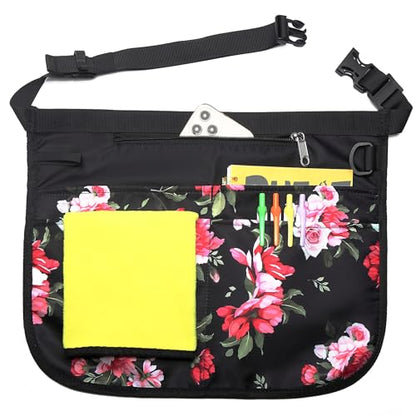 Waterproof Server Apron for Women with 5 Pockets,Quickly Put on and Take off Waitress Aprons,Work Apron for Bartender Barista - color: Peony