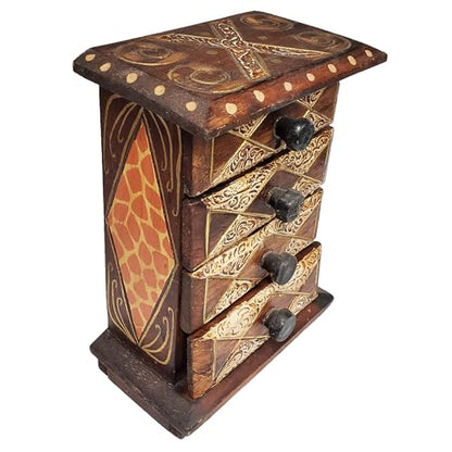 Hand-Carved Wooden Keepsake Box Collection – Decorative Rustic Storage Box, Jewelry Box, Trinket Organizer, Handmade Artisan Wood Home Décor (Drawers) - size: Drawers