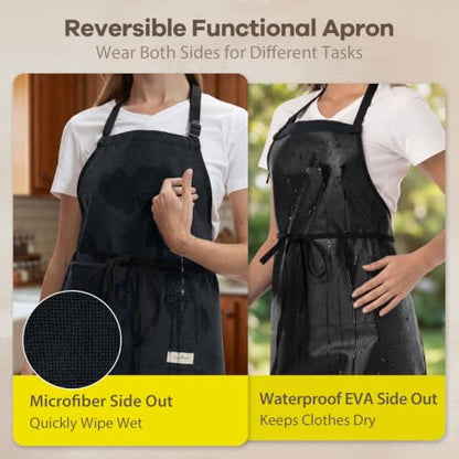 ROTANET Waterproof EVA and Microfiber Apron for Men, Reversible Material, Large Apron with 2 Pockets for Cleaning Cooking - size: 1 Pack
