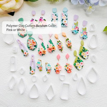 Spring Floral Polymer Clay Cutters Set – Teardrop & Geometric Clay Cutters, Polymer Clay Molds for Clay Earring Cutters, Clay Tools - color: 2G color