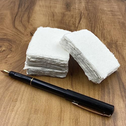 Handmade Deckle Edge Cotton Paper Recycled Mixed Media Card Stock for Placecard/Escort Cards, Place Cards, Vow Cards, Business Card (150gsm, A8, Pack of 100 Sheets) (3" x 2" Off-White) - size: 3" x 2" Off-White