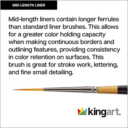 KINGART Original 9375 Series, Golden Taklon Mid-Length Liner, Black/Gold