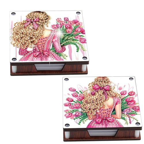 JISHSHAY 2 PCS Diamond Art Note Box Woman Diamond Painting Memo Boxes Flower Gem Painting Gem Art Memo Pad Holder Mosaic Kits for Adults Embroidery Kit Note Pad Holder, Contains 120 Sheets of Paper - color: Woman 4