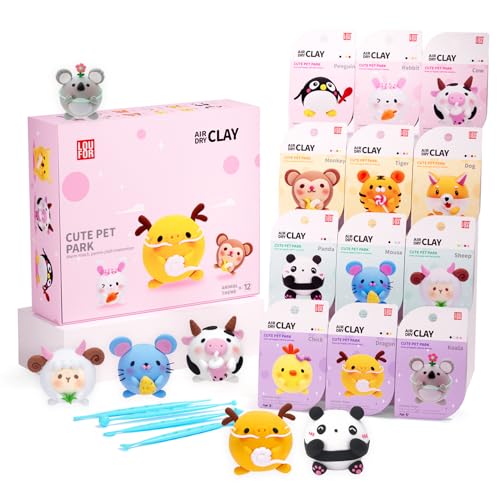LOUFOR Air Dry Clay Kits - Modeling Clay for Kids, Ultra Light & Soft, Safe & Non-Toxic, 12 Boxes DIY Model Magic Clay with Sculpting Tools & Tutorials, Creatible Art Crafts Toys Gifts Boys Girls - color: #03-Cute Pet Park