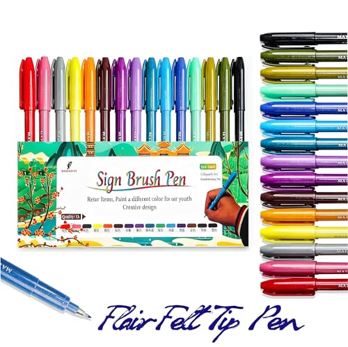 Sign Brush Pen, 15pcs Calligraphy pen Flair Pens Fine Point(0.4mm) Assorted Colors, Felt Tip Pens Art Brush Marker, Journaling Pen Set for Beginners Adult Hand Lettering Calligraphy