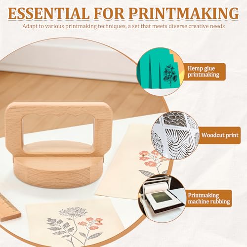 Block Printing Baren, Beech Wood Baren for Printmaking - Linocut Block Printing - Baren Printmaking Tool with Comfortable Ergonomic Handle for Block Printing, Crafting and Scrapbooking