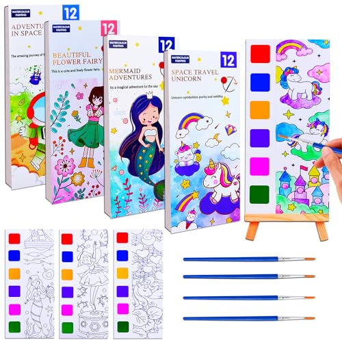 JUNQIU 4Pack Paint with Water Books for Kids, Watercolor Painting Coloring Books for Toddlers, Arts and Crafts for Girls Gifts, Stocking Stuffers For Kids - color: 4 Themes (C)