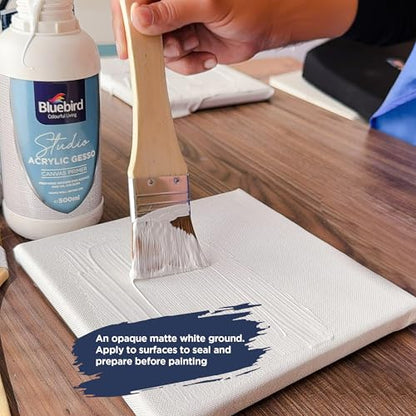 BLUEBIRD Studio Acrylic Gesso - Liquid Gesso Primer for Arylic Painting, Surface Prep Medium (White, 16.9 Fl Oz) - color: White, size: 16.9 Fl Oz (Pack of 1)