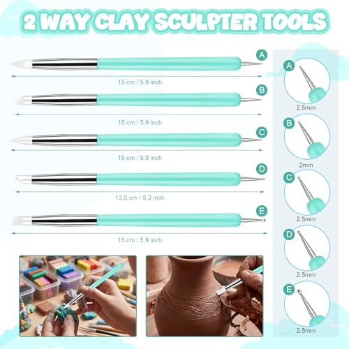 Ashmacdo 18 Pcs Silicone Clay Sculpting Tool,Ball Stylus Clay Tools,Modeling Dotting Tool for Pottery Craft,Rock, Nail, Blending, Drawing (Green) - color: Green