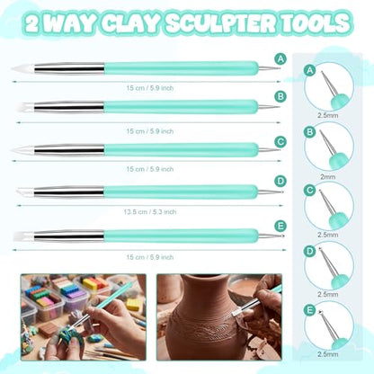 Ashmacdo 18 Pcs Silicone Clay Sculpting Tool,Ball Stylus Clay Tools,Modeling Dotting Tool for Pottery Craft,Rock, Nail, Blending, Drawing (Green) - color: Green