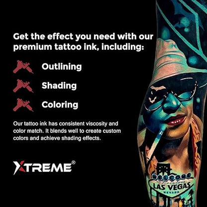 Xtreme Tattoo Ink, Versatile Medium Viscosity for Precision Tattooing, Rich Hue, Quick Healing, Acrylic-Free, Water Based and Premium Quality, Ready-to-Use Tattoo Ink (Extra Black, 0.5 oz) - color: Extra Black, size: 0.5 fl oz