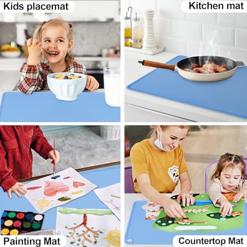 Standard Silicone Table Placemat-Food Grade Kids Dinner Placemat Reusable Countertop Mats Dough Pad with Raised Edges Blue Silicone Mat Heat Resistant for Air Fryer (1Pack 23.6'' x 15.7'') - color: Dark Blue, size: 23.6"L x 15.7"W