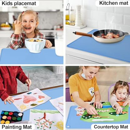 Standard Silicone Table Placemat-Food Grade Kids Dinner Placemat Reusable Countertop Mats Dough Pad with Raised Edges Blue Silicone Mat Heat Resistant for Air Fryer (1Pack 23.6'' x 15.7'') - color: Dark Blue, size: 23.6"L x 15.7"W