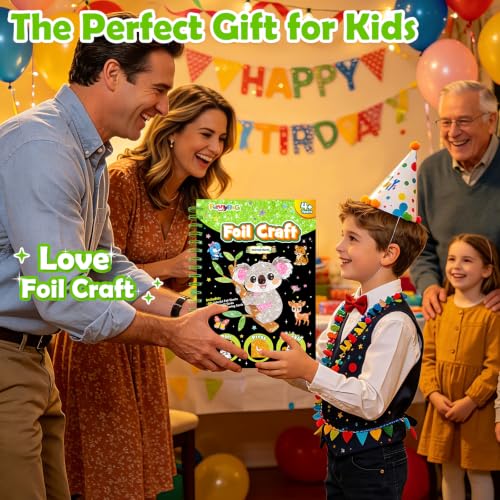 FUNNYB&G Foil Art Craft Kit for Kids 4-10 Years Old: Mess-Free & No-Glue, Create 16 Sparkly Animal World Pictures – Perfect Travel Toy & Birthday Gift for Kids (Animal World) - style: Animal World