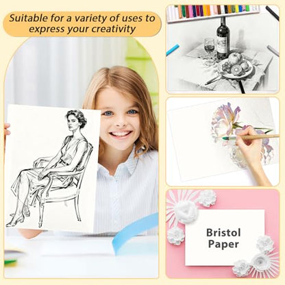gisgfim 50 Sheets Bristol Paper Smooth 9×12 inches 100lb/270g Artist Paper for Adults and Students Markers Pen and Ink - size: 9×12